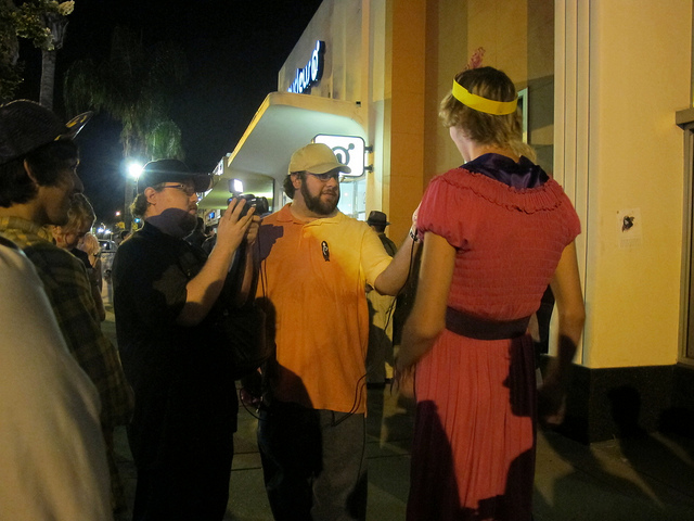 Jonathan Bilski of Things To Do In LA interviewing an "Adventure Time" cosplayer outside Gallery Nucleus.